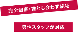 完全個室・誰とも会わず施術 男性スタッフが対応